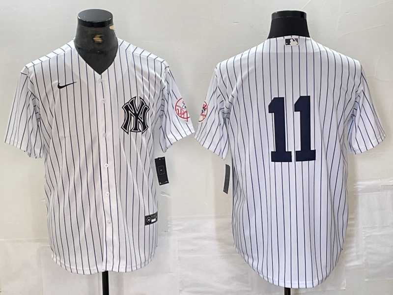 Men%27s New York Yankees #11 Anthony Volpe White With Patch 2024 Cool Base Stitched Jersey